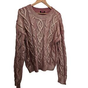 Rock and Roll Sweater Womens Size XL Rose Gold Cable Knit Western Cowgirl Preppy